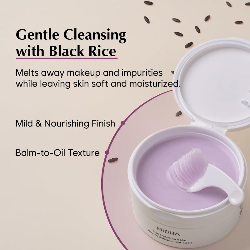MIDHA RICE CLEANSING BALM, 3.38fl.oz/100ml, Deep cleansing, Moisturising, Gentle makeup remover, Balm to oil formula, daily facial wash, Non-irritating cleanser, Blackhead cleansing, Hydrating, Vegan - Image 3